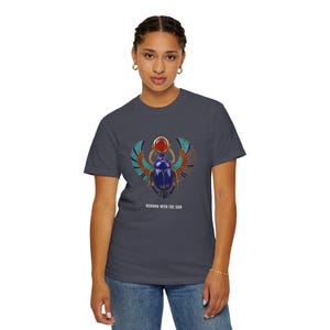 Winged Scarab Khepri T-Shirt, Egyptian Shirt, Ancient Egypt Gifts, Archaeology Gift, Bronze & Nile Collection image 1