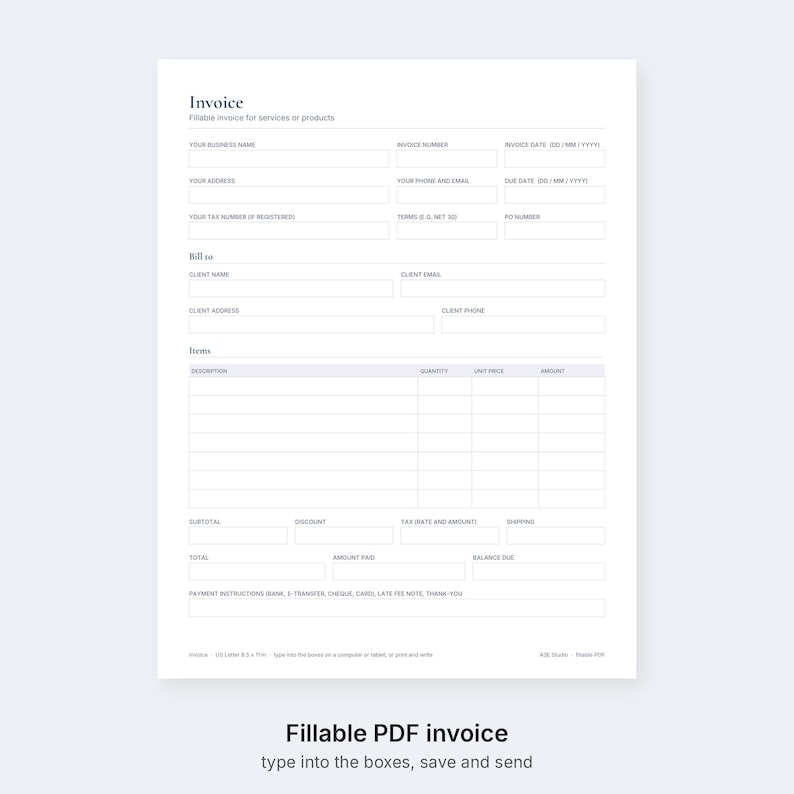 Invoice Template Excel and Google Sheets, Editable Invoice With Invoice ...