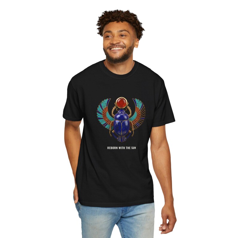 Winged Scarab Khepri T-Shirt, Egyptian Shirt, Ancient Egypt Gifts, Archaeology Gift, Bronze & Nile Collection image 5