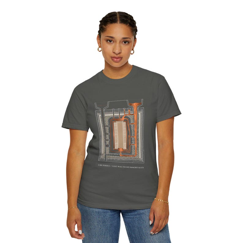 Lost Wax Casting Blueprint T-Shirt, Benin Bronze Art Shirt, Bronze & Nile Collection Tee, Nigerian Heritage Gift, Unisex Garment-Dyed image 6