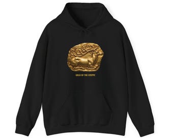 Scythian Gold Stag Hoodie, Ancient Steppe Art Sweatshirt, Scythian Nomad History Gift, Unisex Heavy Blend Hooded Sweatshirt