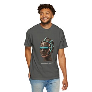 Cyberpunk Benin Bronze T-Shirt, Graphic Art Tee, Bronze & Nile Collection Tee, African Art Gift, Unisex Garment-Dyed image 5