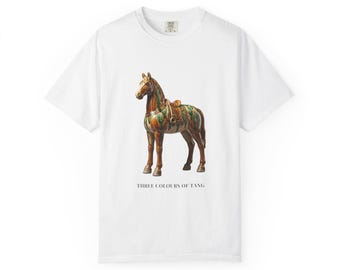 Tang Sancai Horse T-Shirt, Ancient Chinese Art Tee, Tang Dynasty History Shirt, History Lover Gift, Unisex Garment-Dyed Tee