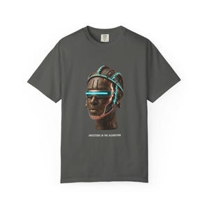 Cyberpunk Benin Bronze T-Shirt, Graphic Art Tee, Bronze & Nile Collection Tee, African Art Gift, Unisex Garment-Dyed image 8