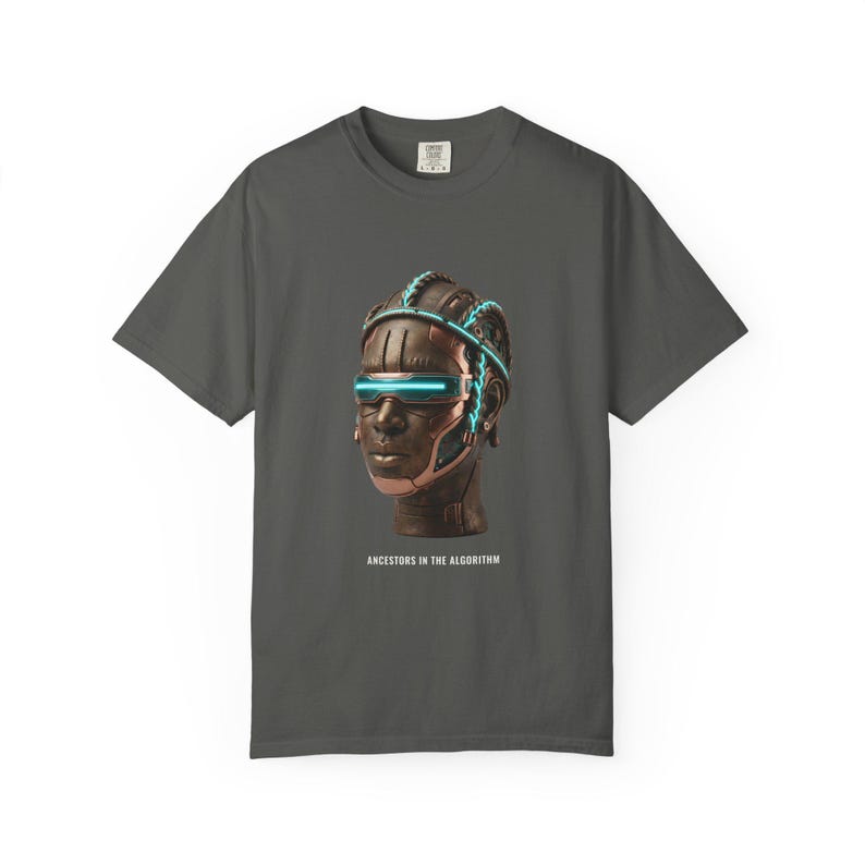 Cyberpunk Benin Bronze T-Shirt, Graphic Art Tee, Bronze & Nile Collection Tee, African Art Gift, Unisex Garment-Dyed image 8