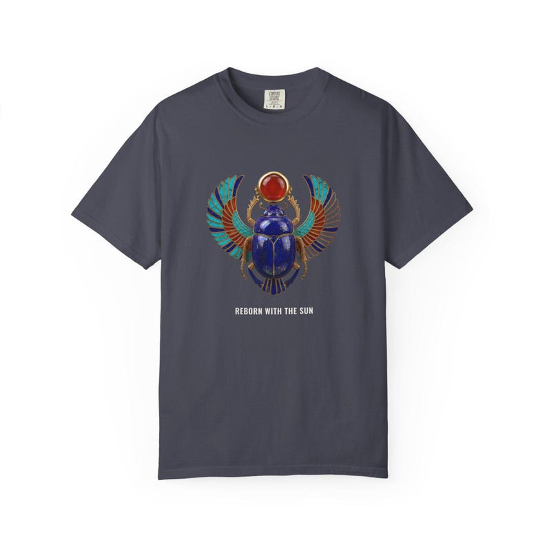 Winged Scarab Khepri T-Shirt, Egyptian Shirt, Ancient Egypt Gifts, Archaeology Gift, Bronze & Nile Collection image 7
