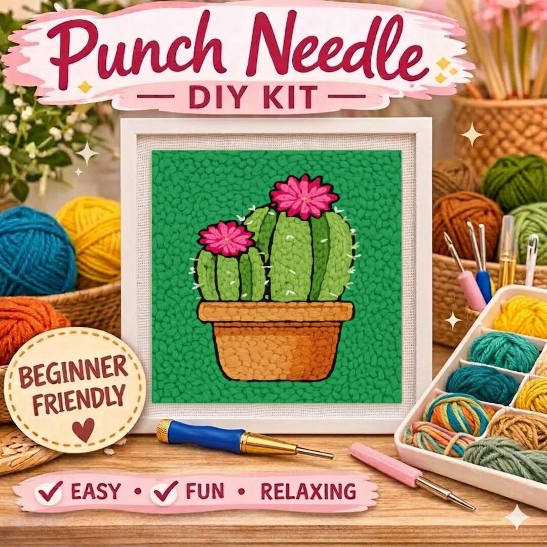 Cactus Punch Needle Kit: Beginner Embroidery Craft for Plant Wall Art ...