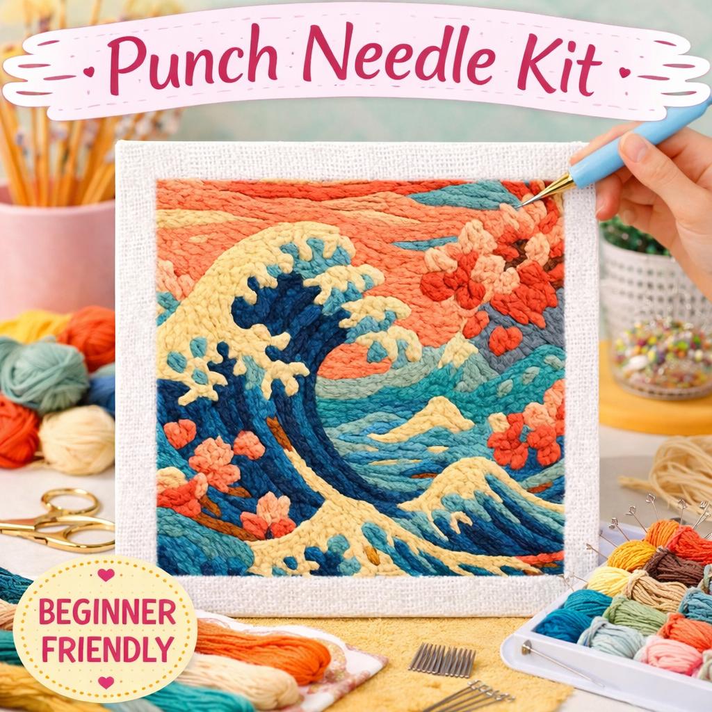 Beginner Landscape Punch Needle Kit, Scenic Fiber Art, Mountain Ocean ...