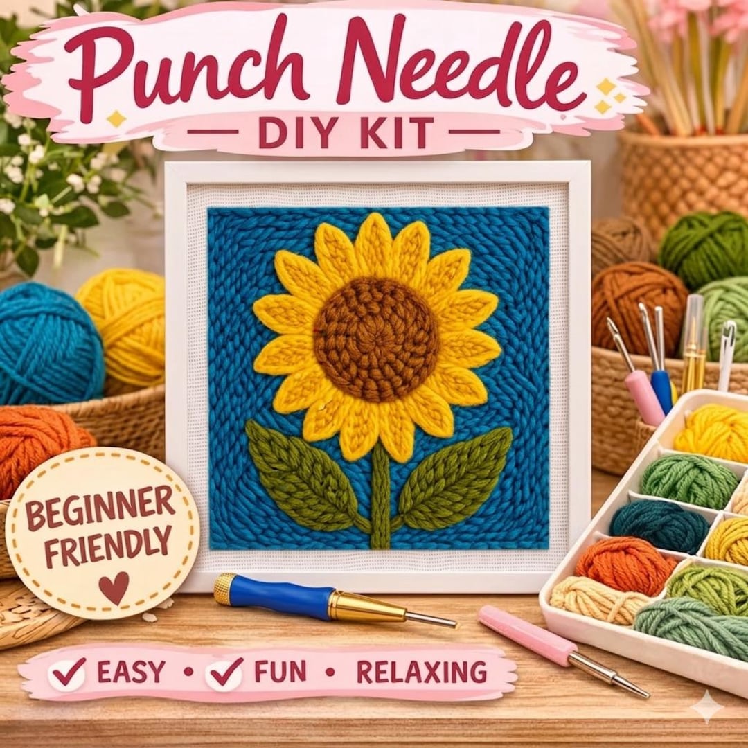 Sunflower Punch Needle Kit: Beginner Embroidery Craft for Wall Art - Etsy