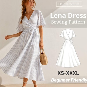 Lena Maxikleid-Schnittmuster für Damen (XS-XXXL), Wickelkleid, Sommerkleid, Maxikleid, Damenkleid