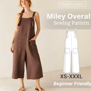Patrón de costura de overol Miley para mujer (XS-XXXL), patrón de mono, patrón de costura para mujer, patrón de overol para mujer, patrón de mono corto