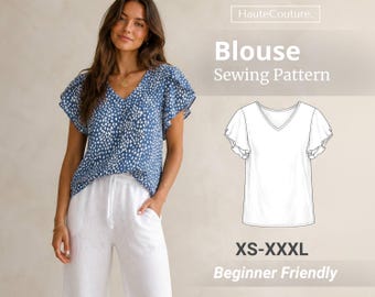 Blouse Sewing Pattern for Women (XS-XXXL), Easy Blouse Sewing Pattern, Women Sewing Pattern, Beginner T-Shirt Pattern, Women Top Pattern