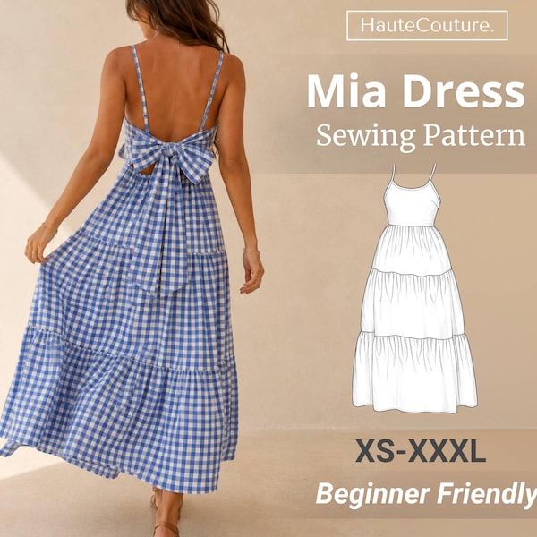 Mia Dress Sewing Pattern for Women (XS-XXXL), Back Tie Dress, Tiered Dress, Summer Dress, Maxi Dress, Easy Dress, Open Back Dress