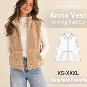 Mönster för teddyväst för kvinnor | Symönster | Mönster för kvinnor | Mönster för jacka | XS-XXXL | Symönster för teddyväst