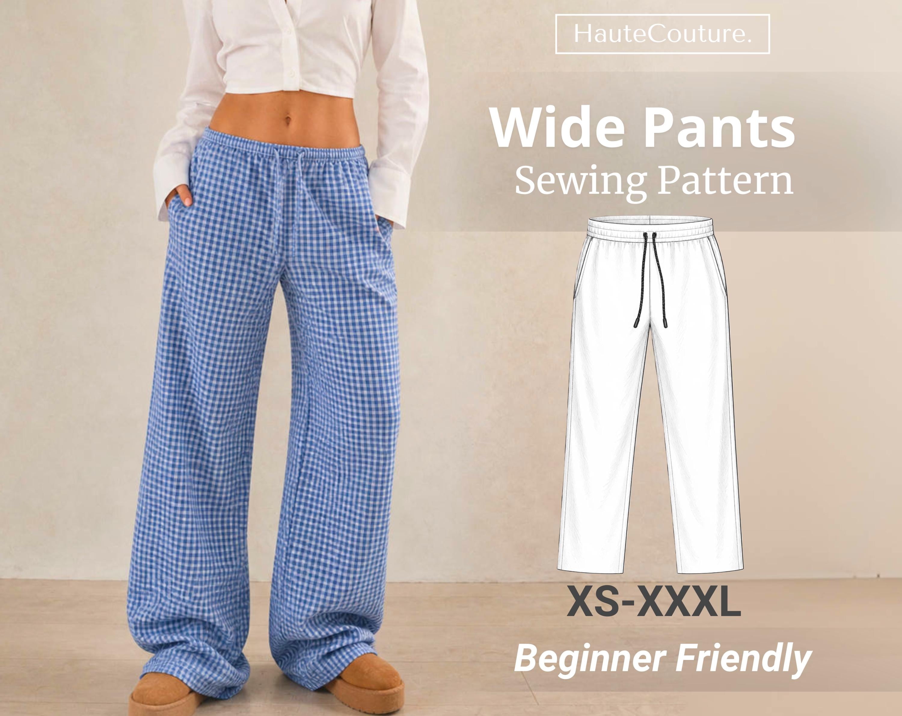 Wide Leg Pants Sewing Pattern for Women (XS-XXXL), Pants Pattern, Women ...