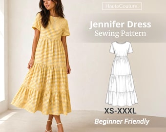 Jennifer Dress Sewing Pattern for Women (XS-XXXL), Tiered Dress, Summer Dress, Maxi Dress, Dress with Tiers, Easy Dress, Casual Dress