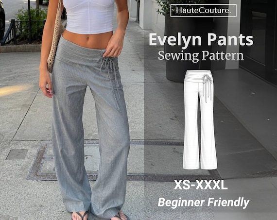 Evelyn Pants Pattern for Women (XS-XXXL), Low Waist Pants Pattern,  Women Pants, Straight Pants, Y2K Pants Sewing Pattern, Side Tie Pants