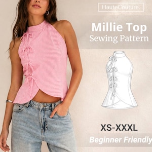 ミリートップソーイングパターン（女性用、XS～XXXL）、サマートップパターン、女性用ソーイングパターン、ブラウスパターン、ホルタートップ、ベストパターン