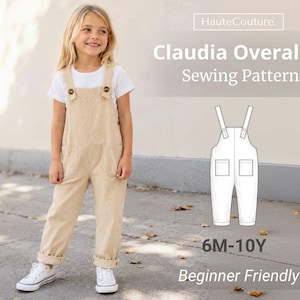 Claudia Overalls Sewing Pattern (6M-10Y), Jumpsuit for Kids, Romper Pattern Kids, Kids Pattern, Beginner Sewing Pattern, Pattern Toddlers