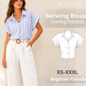 Schnittmuster für eine Fledermausbluse für Damen (XS-XXXL), einfaches Schnittmuster, Damenschnittmuster, Anfänger-Hemdenschnittmuster, Damenoberteil-Schnittmuster