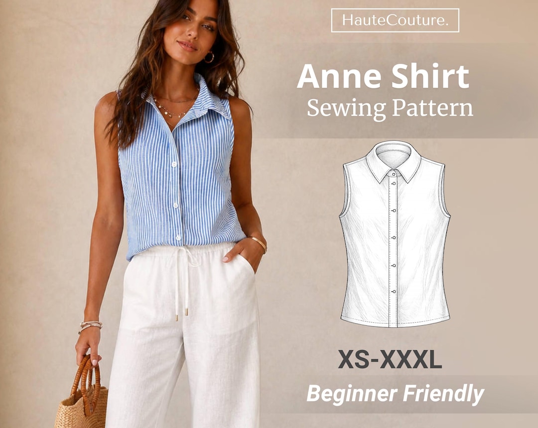 Anne Shirt Sewing Pattern for Women (XS-XXXL), Summer Shirt Pattern, Women Sewing Pattern,