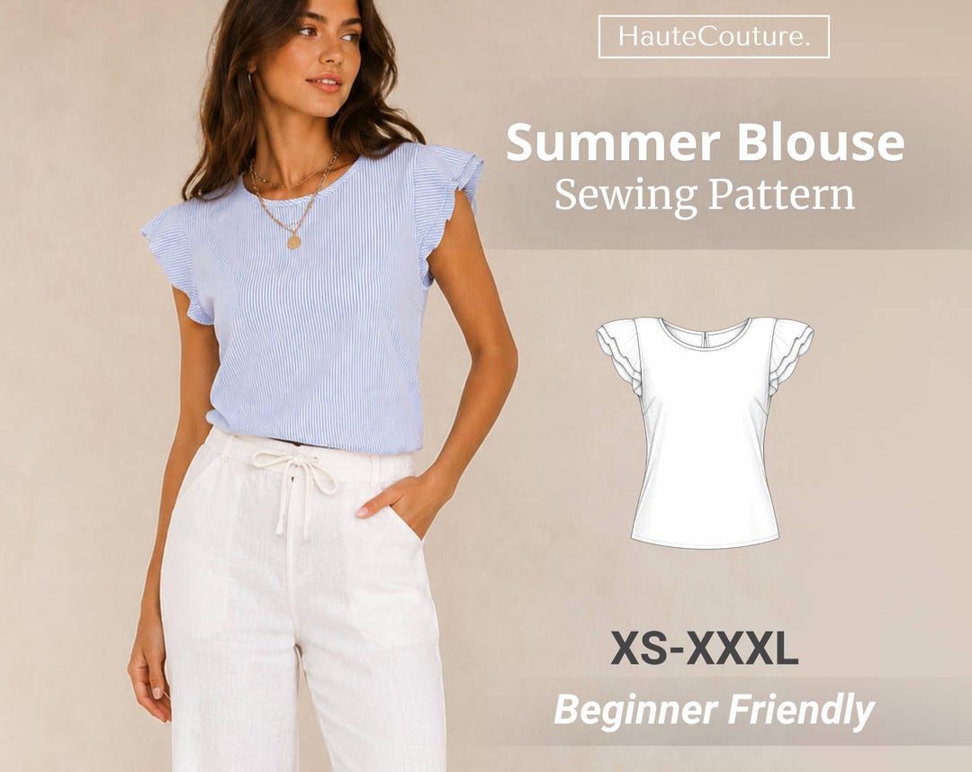 Summer Blouse Sewing Pattern for Women (XS-XXXL), Easy Blouse Pattern ...