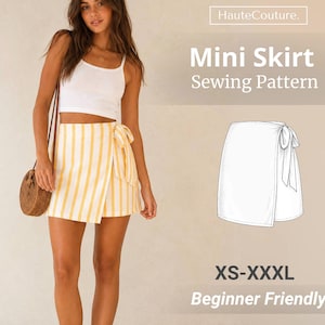 Mini Skirt Sewing Pattern for Women (XS-XXXL), Mini Skirt Pattern, Women Skirt, Sewing Pattern, Skirt Side Tie Knot Pattern