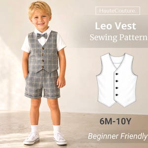 Leo Vest Sewing Pattern (6M-10Y), Top Pattern for Kids, Vest Kids, Kids Pattern Waistcoat, Beginner Sewing Pattern, Pattern Toddlers
