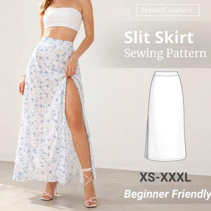 Slit Maxi Skirt Sewing Pattern, Beginner Friendly, Sizes XS-XXXL (Instant Download)