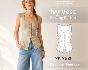 Ivy Vest Sewing Pattern for Women (XS-XXXL), Summer Vest Pattern, Women Sewing Pattern, Top Pattern Women, Summer Vest, Summer Top