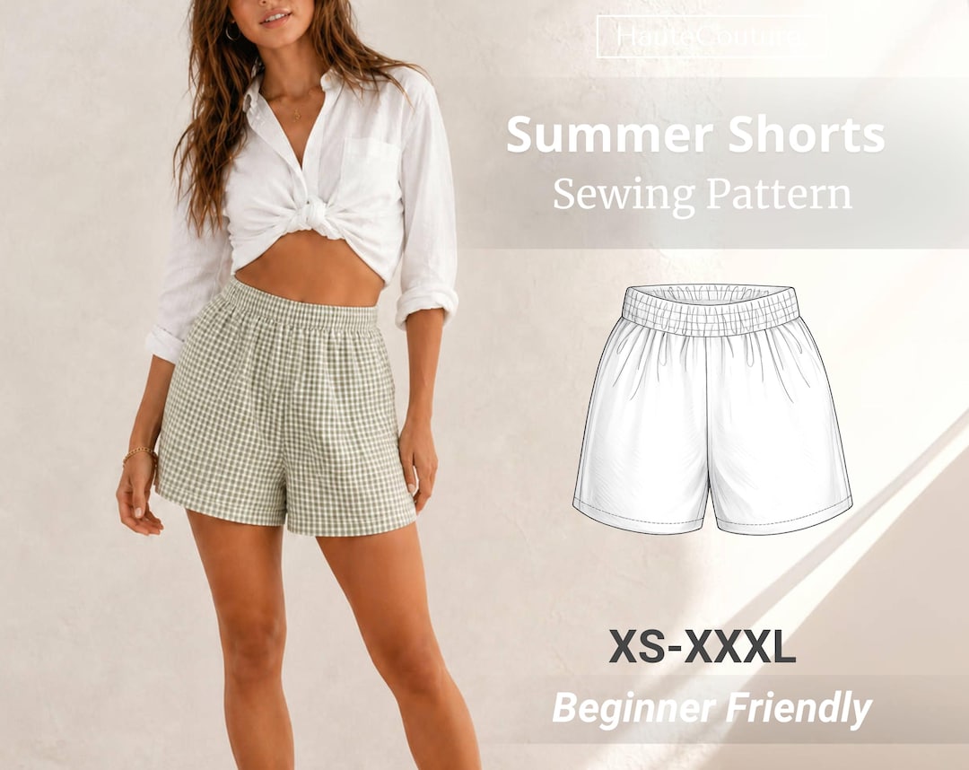 Summer Shorts Sewing Pattern for Women (XS-XXXL), Easy Shorts Pattern ...