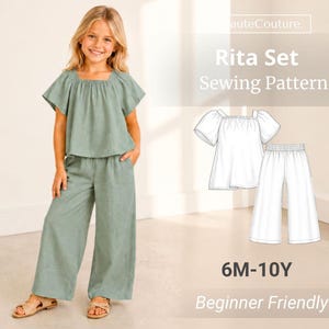 Patron de couture Rita Set (6 mois-10 ans), patron de haut pour filles, patron de pantalon pour enfants, patron pour enfants, patron de couture pour débutants, patron pour tout-petits