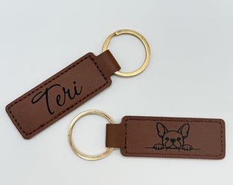 French Bulldog PU Leather Keychain | Laser Engraved | Personalized Frenchie Gift