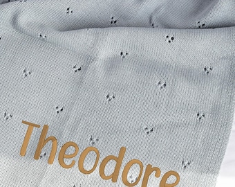 Baby Name Blanket Knitted Blanket for Baby with Name Newborn Baby Gift Embroidered Newborn Soft Cotton Blanket Personalized