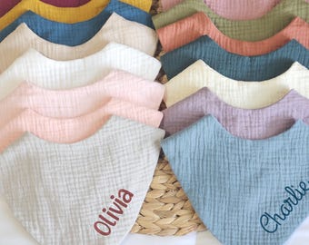 Cotton Bibs for Baby Bandana with Name Muslin Cotton Bib Embroidered Name Baby Gift Personalized Name Bib