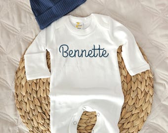 Personalized Baby Homecoming Outfit Newborn Baby Gift Romper with Name Baby Shower Gift Custom Baby Footie Hat and Romper Set