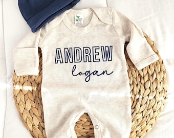Conjunto personalizado para la salida del hospital: mameluco de niño con nombre bordado, regalo para recién nacido, ropa para baby shower, pijama enterizo con gorro.
