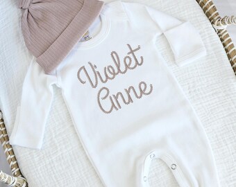 Cotton Baby Outfit Personalized Home coming Set for Newborn Custom Name Sleeper Gift Welcome New Baby Romper with Hat