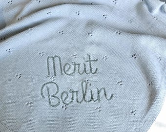 Personalized Knit Baby Blanket with Embroidered Name Gift for Baby Cotton Swaddle Homecoming Blanket Customized Baby Shower Gift