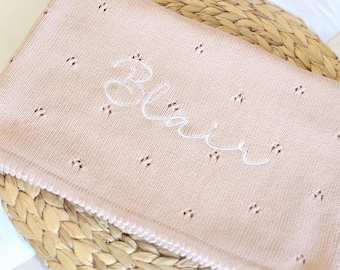 Personalized Knit Blanket for Baby Newborn Gift Embroidered Name Blanket 100% Cotton Blanket with Name