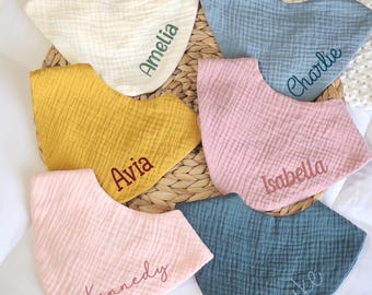 Embroidered Bibs 100% Cotton Muslin Bandana Gift For Baby Personalized Soft Bib