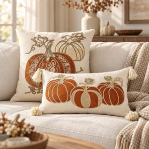 Geborduurde pompoen kussenhoezen, herfstdecoratie voor de bank, herfstkussenhoezen, 18x18 cm vierkant & 12x20 cm lendenkussen, set of los.
