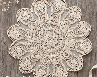 Juego de 4 tapetes, manteles individuales de encaje, manteles individuales florales, decoración de mesa de comedor color crema, juego de tapetes redondos, regalo de inauguración de casa, decoración de boda estilo cottagecore