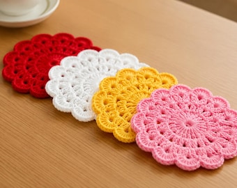Flower Coaster Crochet Pattern PDF | Scalloped Mug Rug Coaster | Beginner Friendly Floral Cup Mat | Easy Cotton Tutorial  | Instant Download