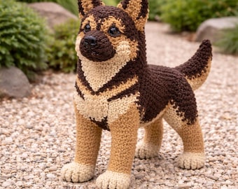 PDF de juguete de pastor alemán a crochet / Patrón de perro amigurumi marrón oscuro / Descarga digital para manualidades DIY