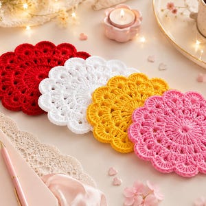 Flower Coaster Crochet Pattern PDF | Scalloped Mug Rug Coaster | Beginner Friendly Floral Cup Mat | Easy Cotton Tutorial  | Instant Download
