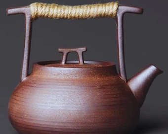 Japanese Stoneware Teapot Handmade | Kung Fu Tea Ceremony Pot Rustic Ceramic Tea Maker Gift for Tea Lovers 6.3" / 16cm