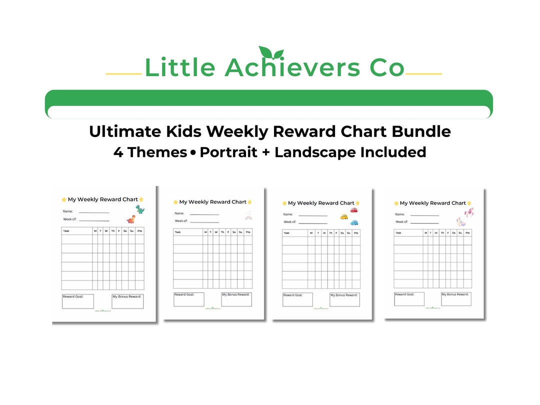 Kids Weekly Reward Chart Bundle – 4 Themes | Printable PDF | Portrait ...