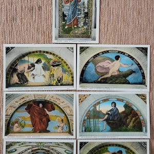 Lot de 7 cartes postales de la Bibliothèque du Congrès, oeuvres d'art murales