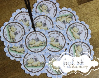 Classic Pooh Blue Chevron Personalized Favor Tags